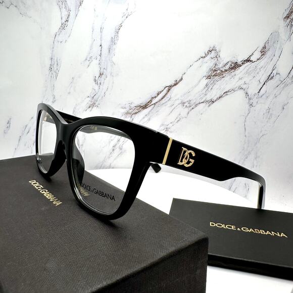 New Dolce&Gabbana Eyeglasses Black Square Gold Metal 55-18-145mm Glasses Frames